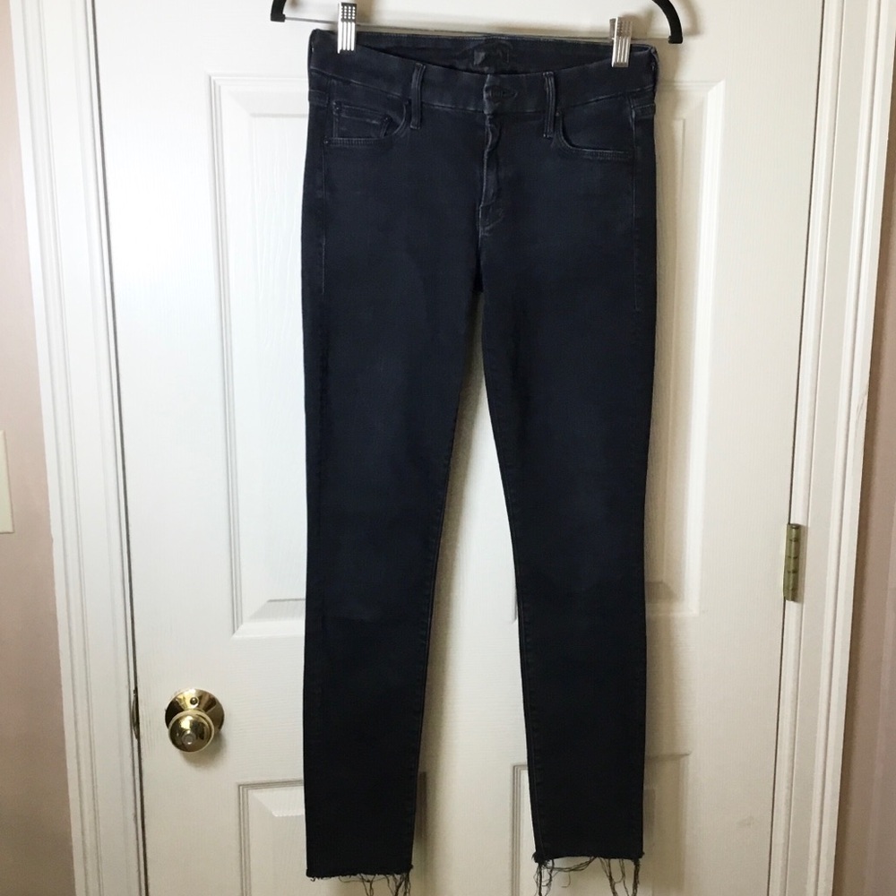 MOTHER Looker Ankle Fray Women's Black Jeans Blackbird Wash - 25
